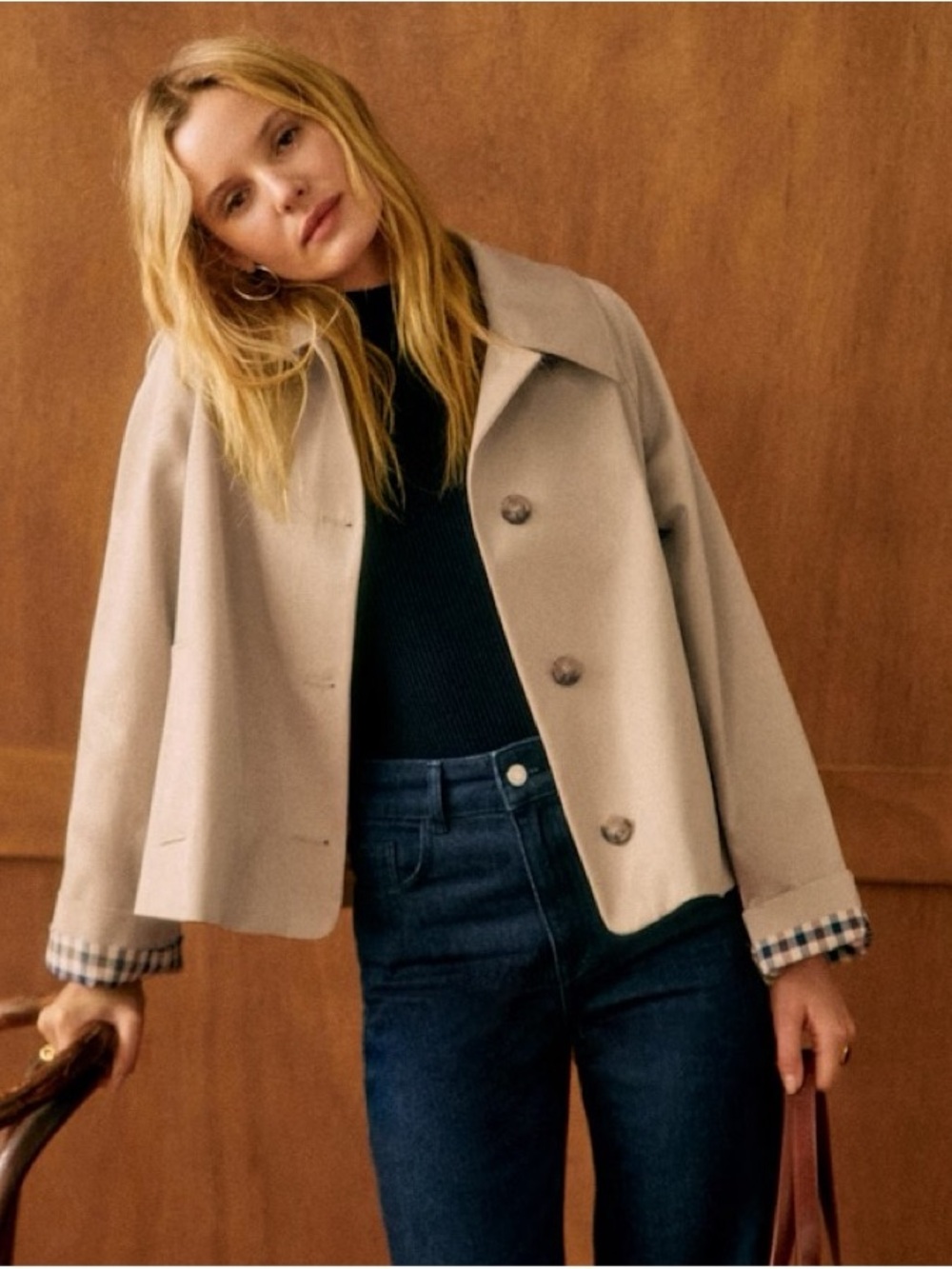 Sezane Bobby Beige Cropped Trench Jacket size 6